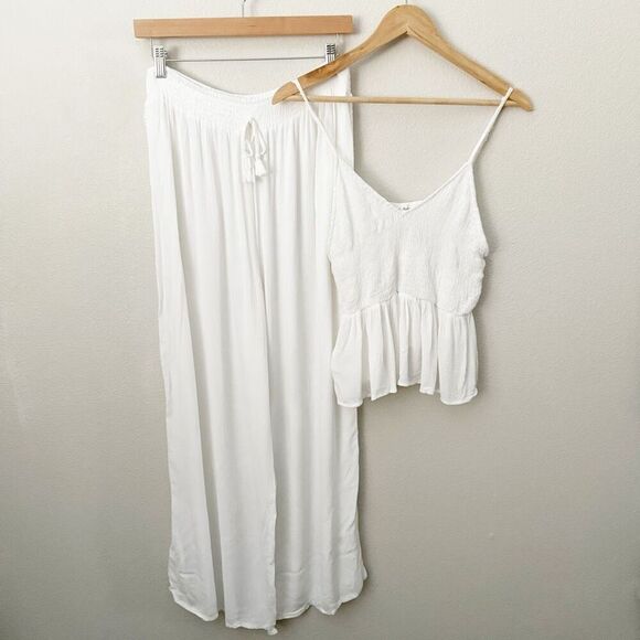 SALTY LEMON | SET White Smocked Tank Wide Leg Gauze Lace Pants White Tassel | XL - Picture 1 of 13